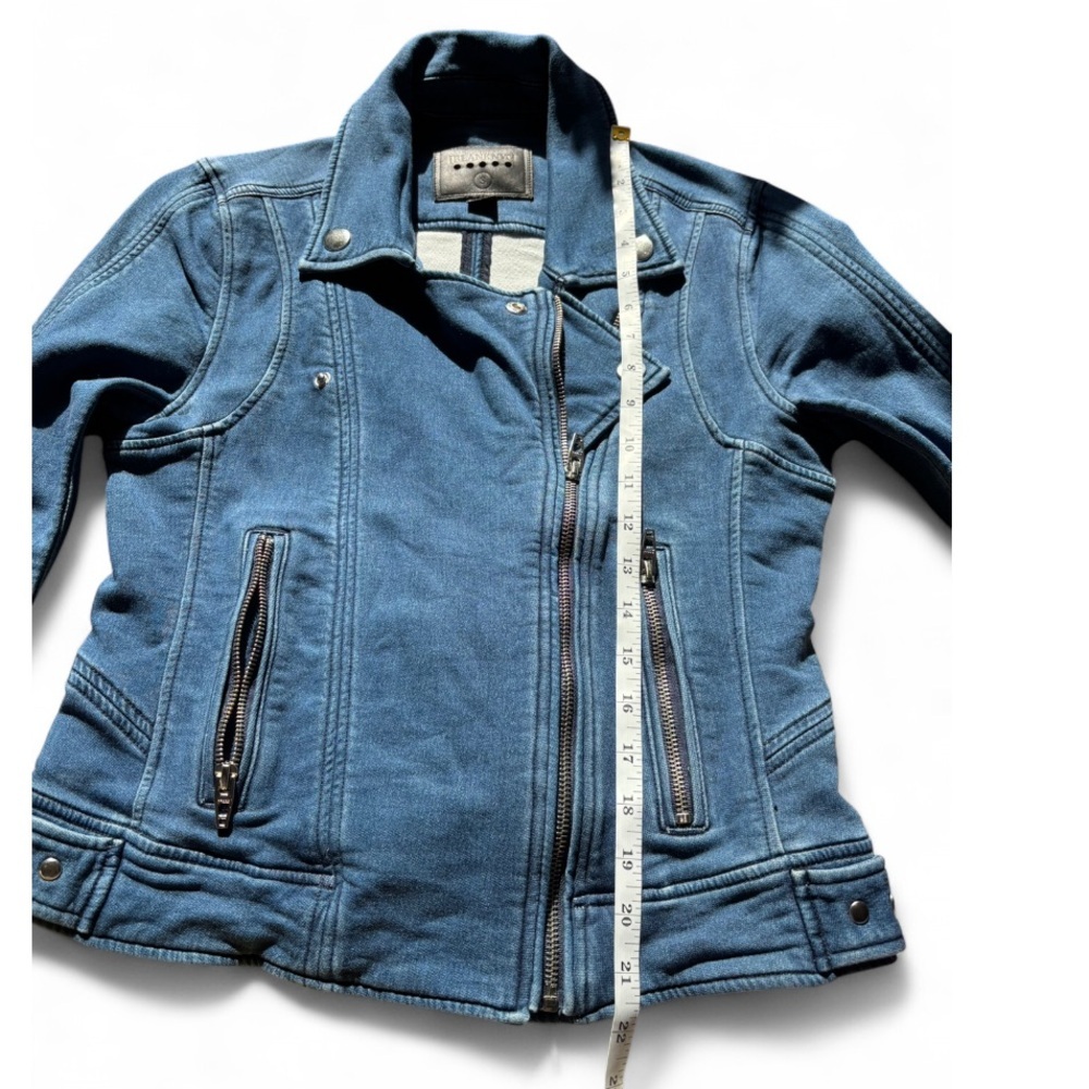 BLANK NYC Denim Moto Jacket Small Blue Zip Front Fitted Biker Style Jean Jacket - Picture 11 of 16